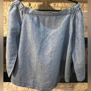 Free People oversized off shoulder light denim top Small